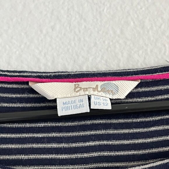 Boden Long Sleeve Super Soft Jersey Knit Top Blue White Stripe Size 12 - Picture 3 of 6